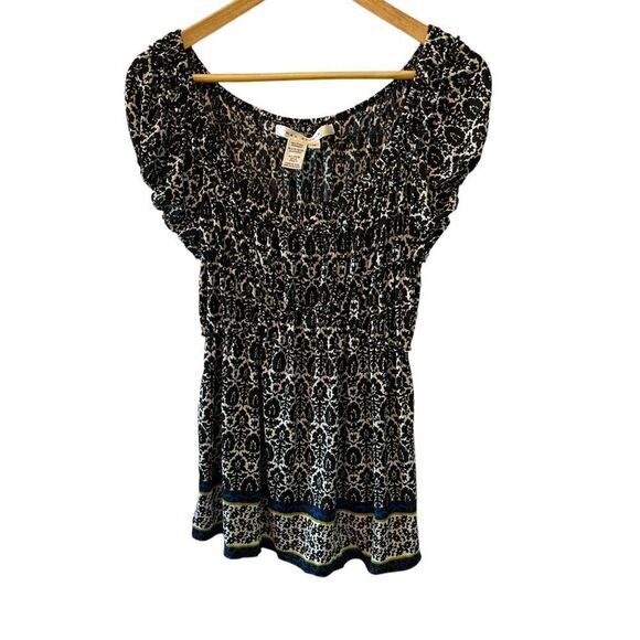MAX STUDIO Printed Peasant Cap Sleeve Loose Fit Top M - Picture 1 of 7